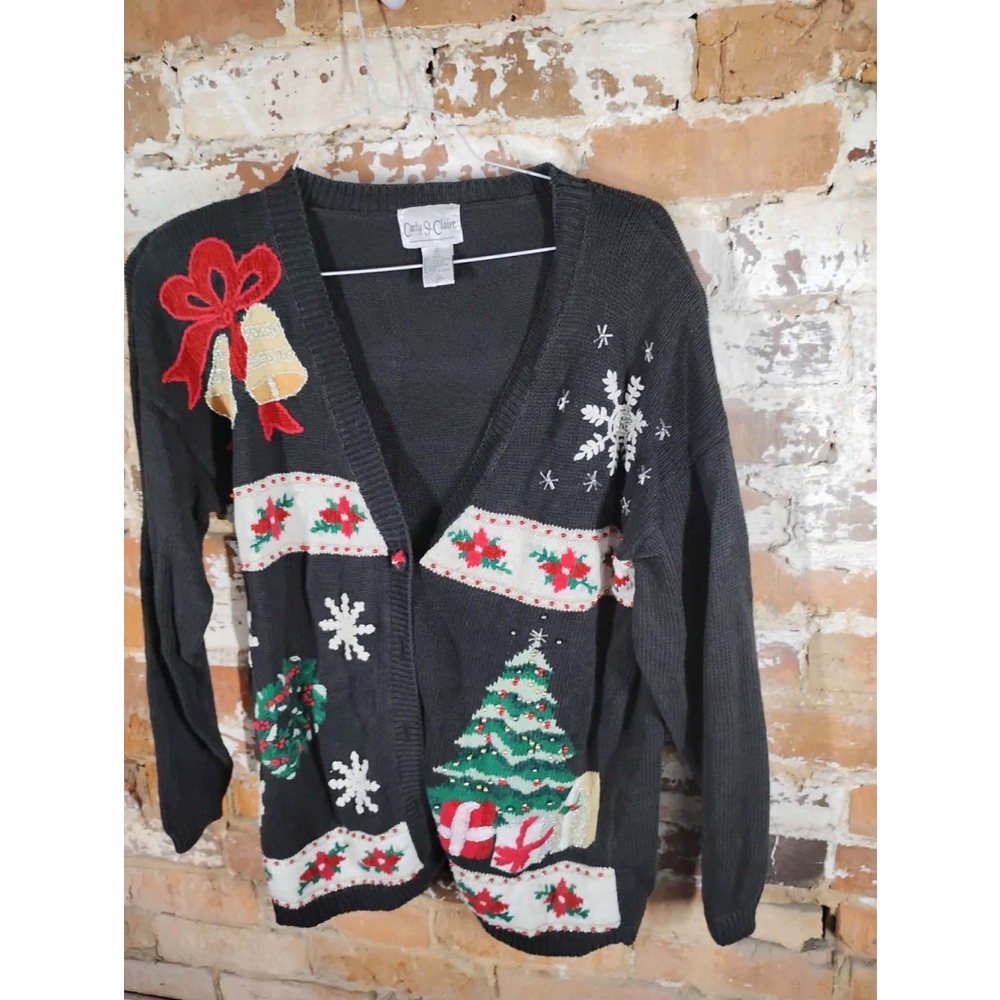 Carly St. Claire Vintage Ugly Christmas Sweater Cardigan Holiday M